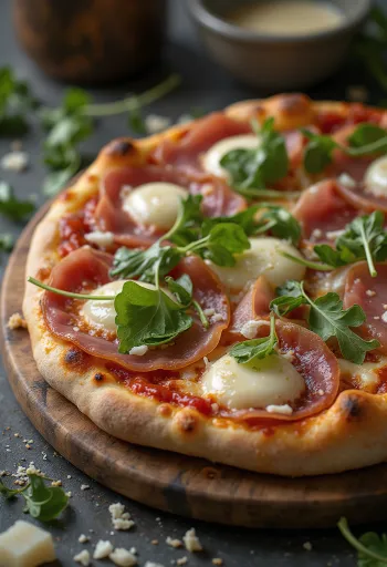 Pizza al Prosciutto Crudo podana z szynką parmeńską i rukolą