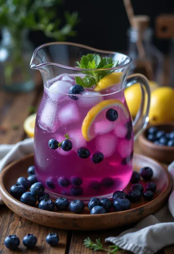 Lemoniada borówkowa podana w szklance