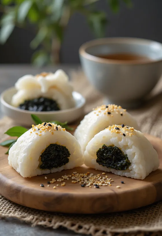 Onigiri z nadzieniem nori tsukudani świeżo podane
