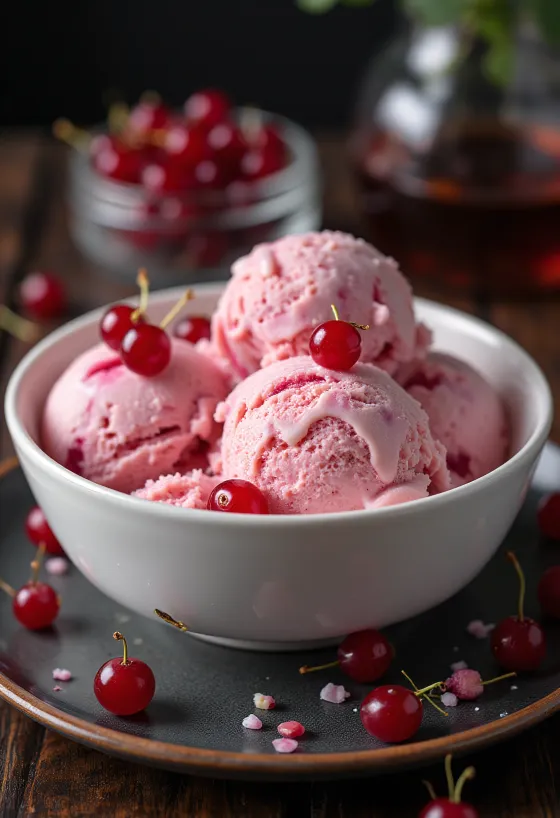 Lody z czerwonej porzeczki podane w pucharku