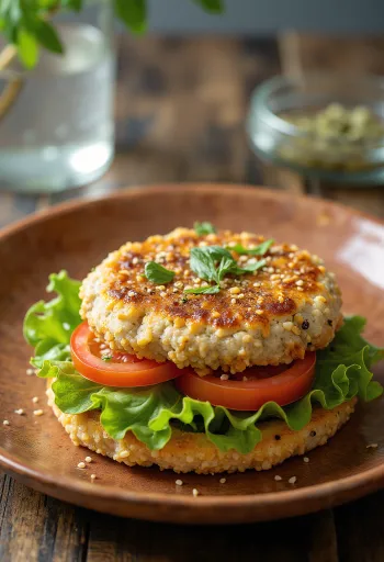 Burger z komosy ryżowej ze świeżymi warzywami