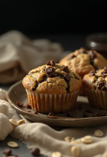 Muffiny owsiano-czekoladowe podane na talerzu