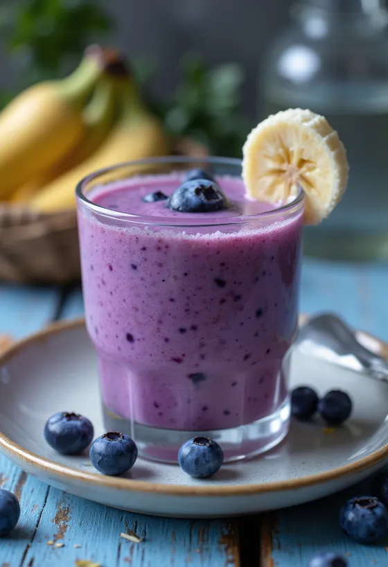 Smoothie borówkowe podane w szklance
