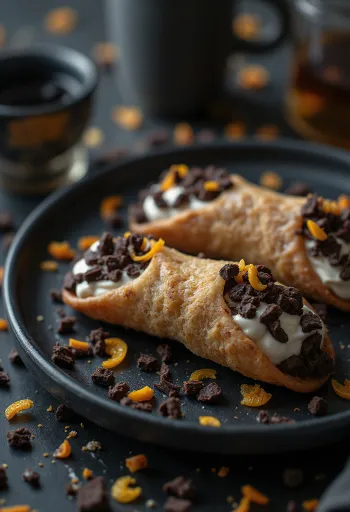 Cannoli z ciemną czekoladą i rumem podane na talerzu