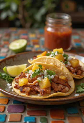Taco al Pastor z grillowaną wieprzowiną, ananasem i kolendrą