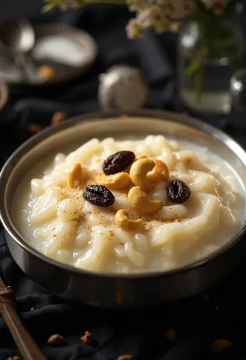 Aval payasam z orzechami i rodzynkami w misce