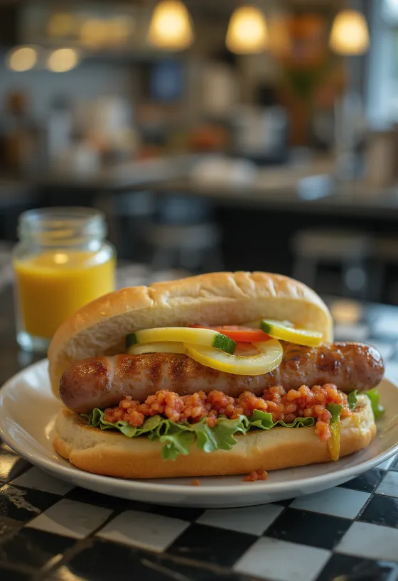 Kanapka Hot Dog podana na talerzu