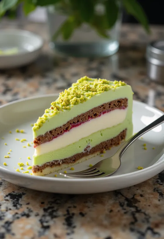 Warstwowy deser lodowy Spumoni pokrojony w plastry