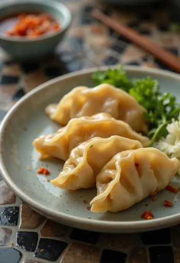 Gyoza z kapustą, podawana z sosem sojowym