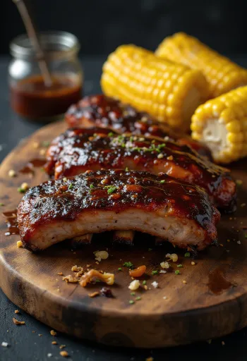 Żeberka BBQ podane z kukurydzą