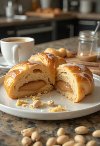 Croissanty z masłem orzechowym podane na talerzu