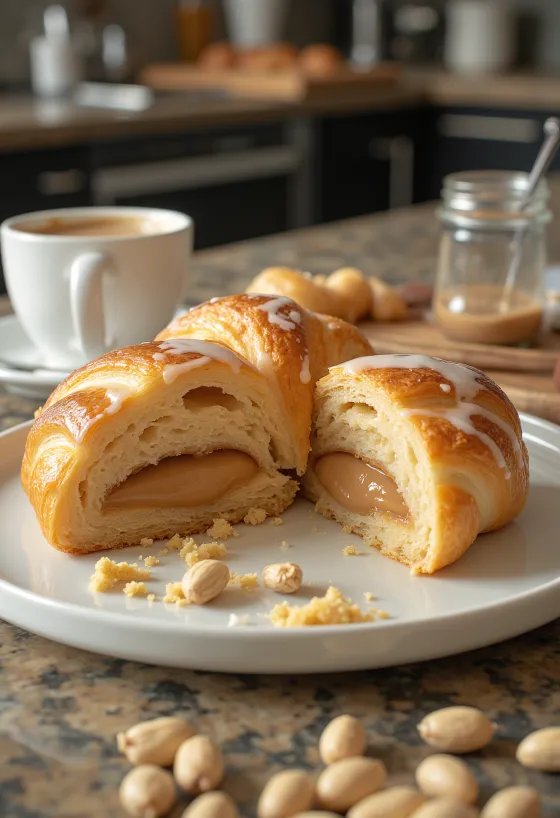 Croissanty z masłem orzechowym podane na talerzu