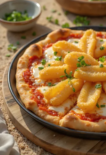 Japońska pizza z warzywami w tempurze