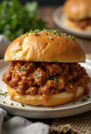 Kanapka Sloppy Joe z oliwą z oliwek, z bogatym nadzieniem z mięsa mielonego