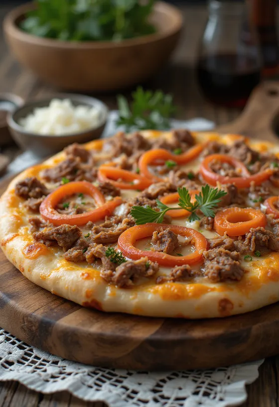 Pizza w stylu kazachskim z wołowiną lub koniną