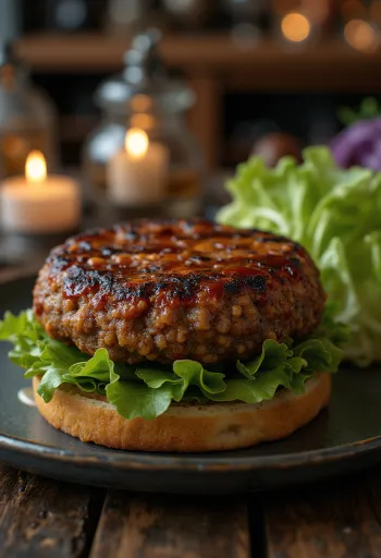 Grillowany burger z soczewicy BBQ podany na talerzu