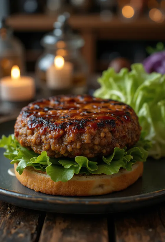 Grillowany burger z soczewicy BBQ podany na talerzu