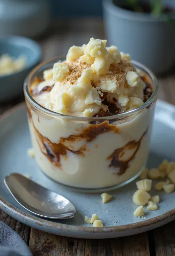 Parfait kawowo-białoczekoladowe podane na talerzu