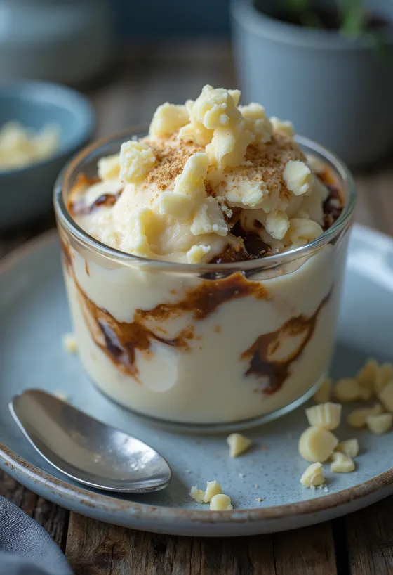 Parfait kawowo-białoczekoladowe podane na talerzu