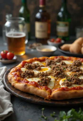 Pizza w stylu mongolskim podana z jagnięciną i przyprawami