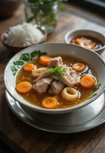 Souse z nóżkami wieprzowymi podane ze świeżą pietruszką