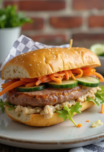 Bánh Mì Thịt Nguội kanapka z zimnymi wędlinami podawana ze świeżymi warzywami i kolendrą.
