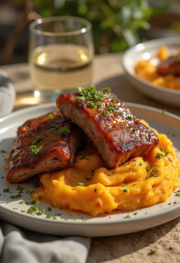 Żeberka BBQ podane z batatami