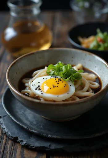 Miska z makaronem hadaka udon, jajkiem i sosem sojowym