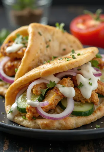 Gyros z kurczaka podany na talerzu
