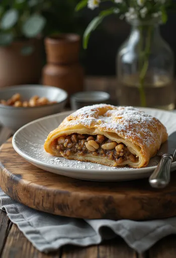 Strudel makowo-orzechowy podany na talerzu