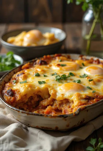 Wegańska musaka z bakłażana z kaszą bulgur podana na talerzu