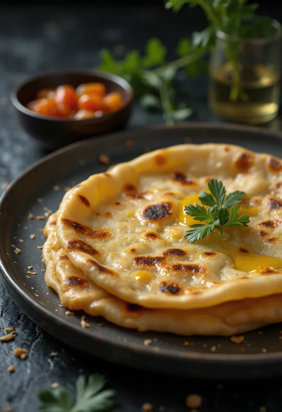 Świeżo usmażony indyjski chleb paratha