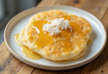 Miodowe Appam z miodem, podane ze świeżym bananem i nutą mleczka kokosowego