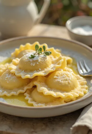 Ravioli z makiem i twarogiem podane na talerzu