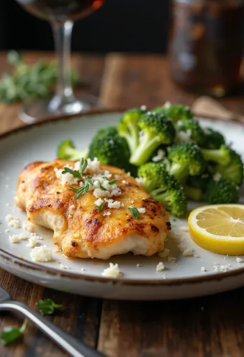 Pierś z kurczaka z brokułami podana na talerzu
