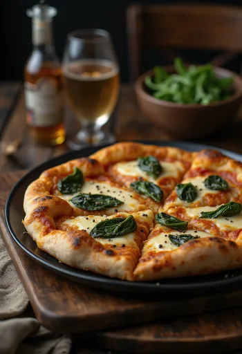 Pizza w stylu tybetańskim podana z serem z jaka i świeżym szpinakiem