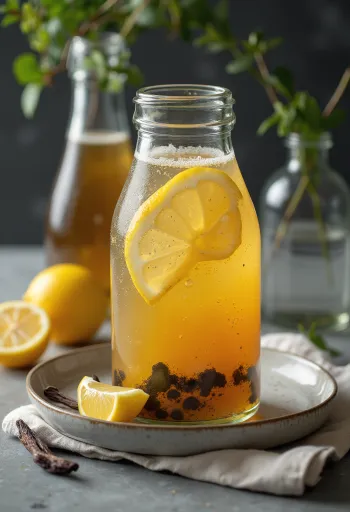 Probiotyczna waniliowa kombucha podana na świeżo