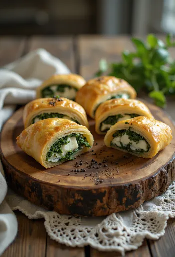 Strudel ze szpinakiem i fetą na desce