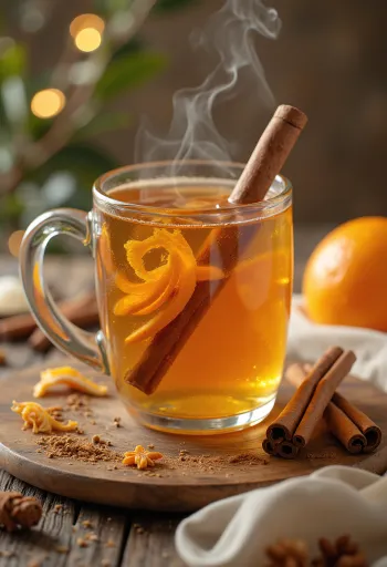 Ciepły cydr z długą laską cynamonu w szklance