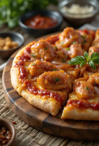Pizza barbecue chicken z grillowanym kurczakiem i czerwoną cebulą