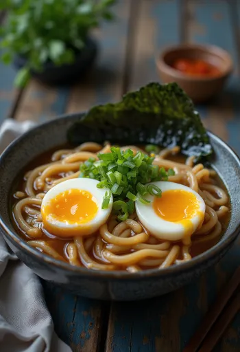Soft boiled egg ramen podawany z jajkiem na miękko