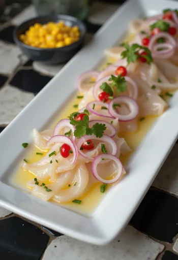 Tiradito z kolendrą, ze świeżymi plastrami ryby i sokiem z limonki