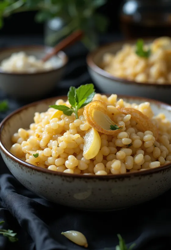 Kasza gryczana z czosnkiem, podana w prostym naczyniu, dobrze widoczna pyszna kasza