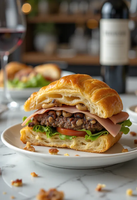 Burger Wellington z chrupiącym ciastem francuskim i soczystą wołowiną