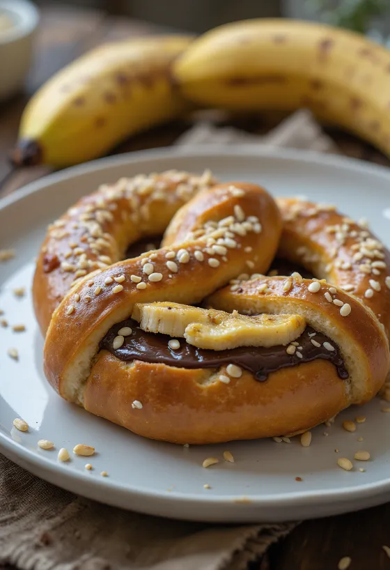 Precel bananowo-czekoladowy podany na talerzu