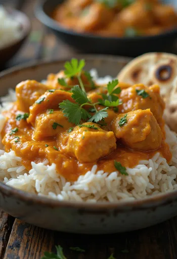 Kurczak tikka masala podany z ryżem basmati