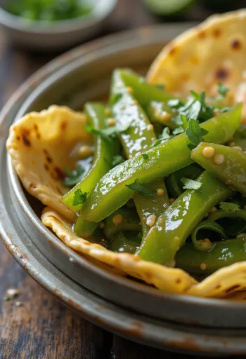 Zielone paski kaktusa nopal w słoiku z chili