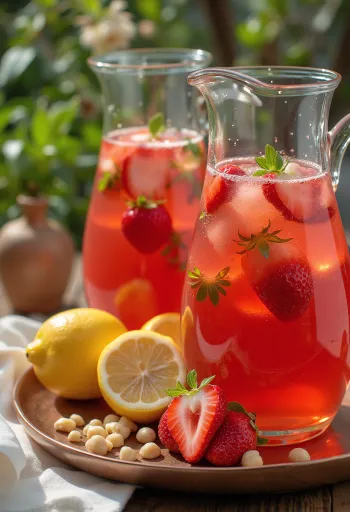 Czerwona lemoniada truskawkowa w dzbanku