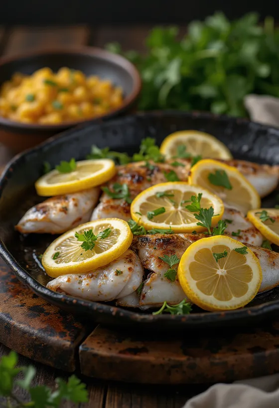 Samak Mashwi z cytryną, grillowana ryba ze świeżą cytryną i kolendrą