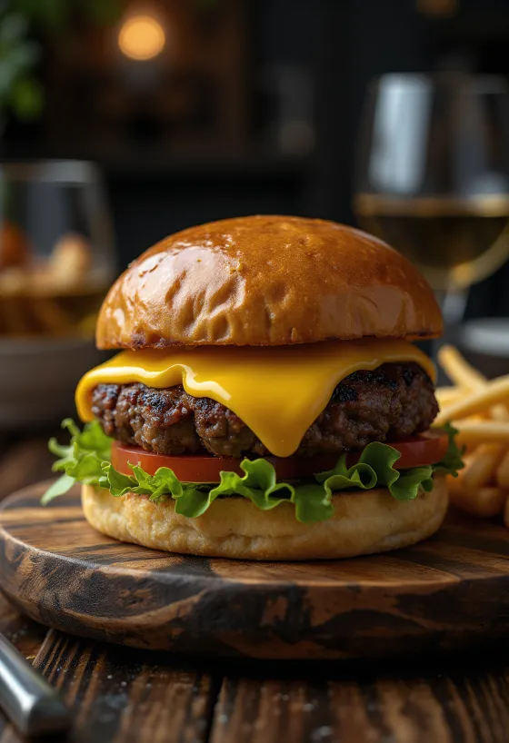 Burger z mięsa bizona z serem i warzywami